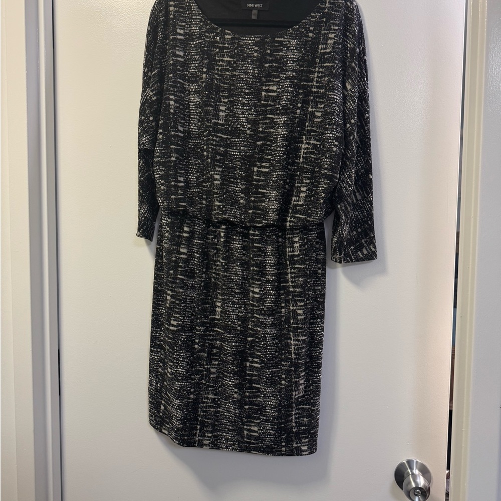 Nine West Black and White Dolman Sleeve Sheath Dress